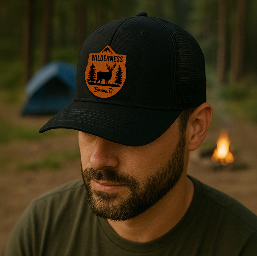 Custom Wilderness Trucker Hat – Deer & Forest Patch – Personalized Richardson 112 Outdoor Hunting Cap VHA163