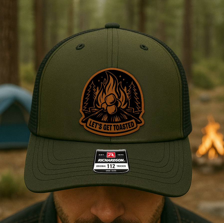 Custom “Let’s Get Toasted” Trucker Hat – Funny Camping Bonfire Cap – Richardson 112 Marshmallow Camp Hat VHA163