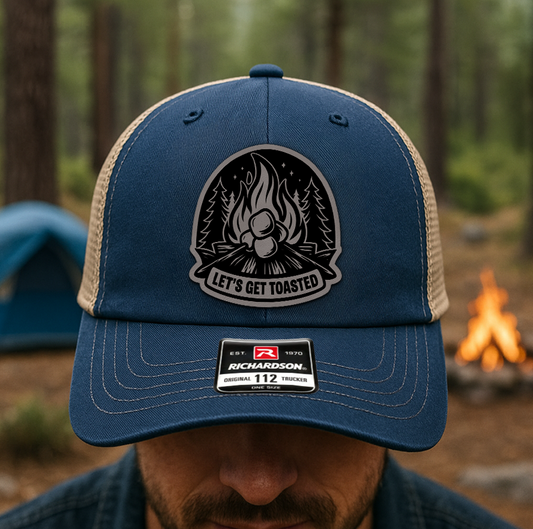 Custom “Let’s Get Toasted” Trucker Hat – Funny Camping Bonfire Cap – Richardson 112 Marshmallow Camp Hat VHA163