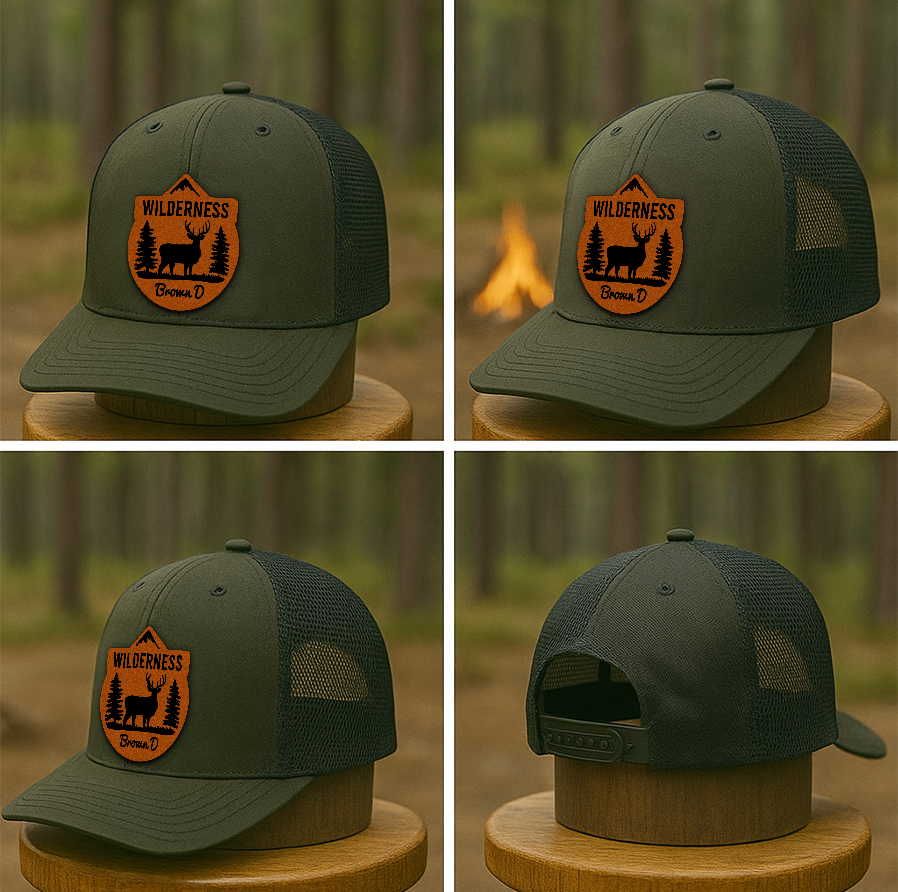 Custom Wilderness Trucker Hat – Deer & Forest Patch – Personalized Richardson 112 Outdoor Hunting Cap VHA163