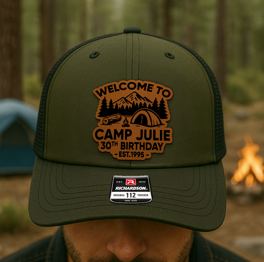 Custom Camp Birthday Trucker Hat – Personalized Richardson 112 Camping Cap VHA163