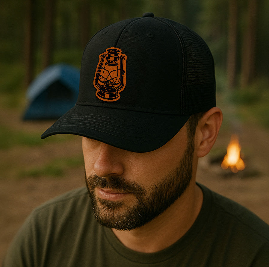 Vintage Lantern Trucker Hat – Custom Outdoor Patch Cap – Richardson 112 Retro Camping Hat VHA163