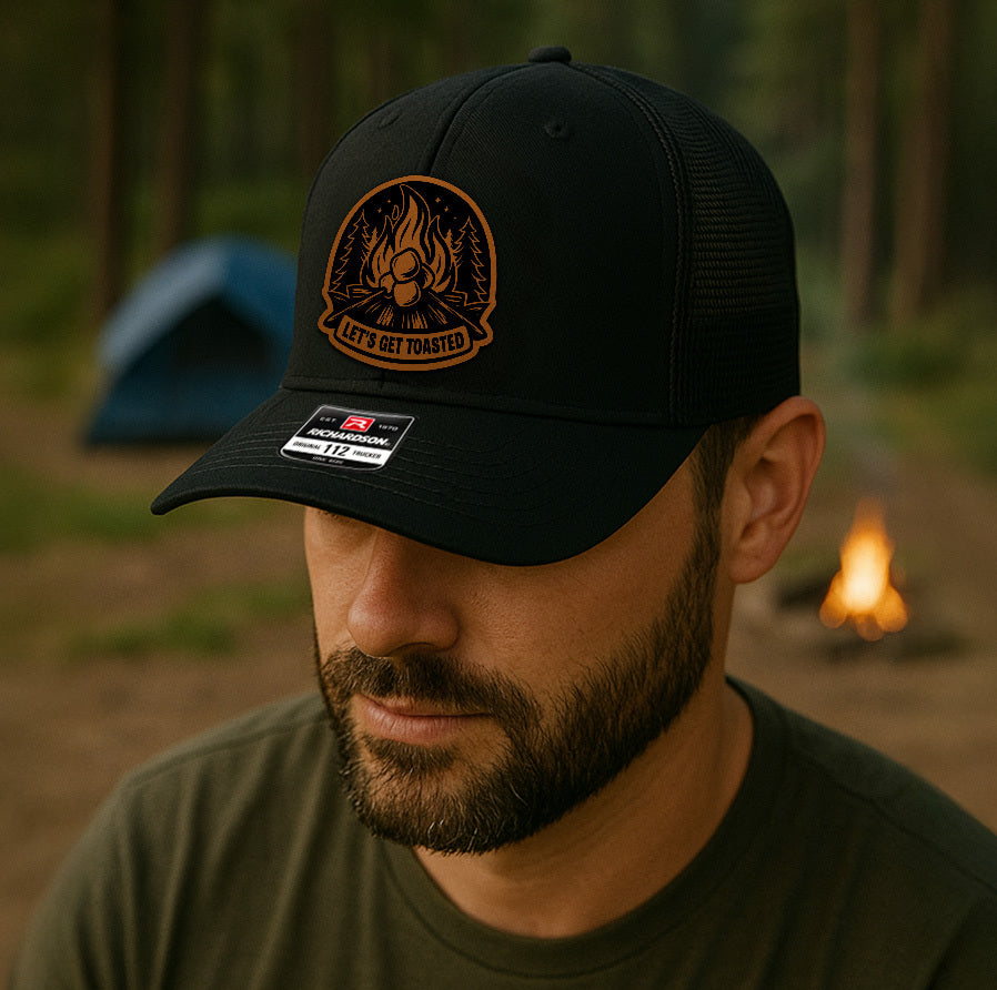 Custom “Let’s Get Toasted” Trucker Hat – Funny Camping Bonfire Cap – Richardson 112 Marshmallow Camp Hat VHA163