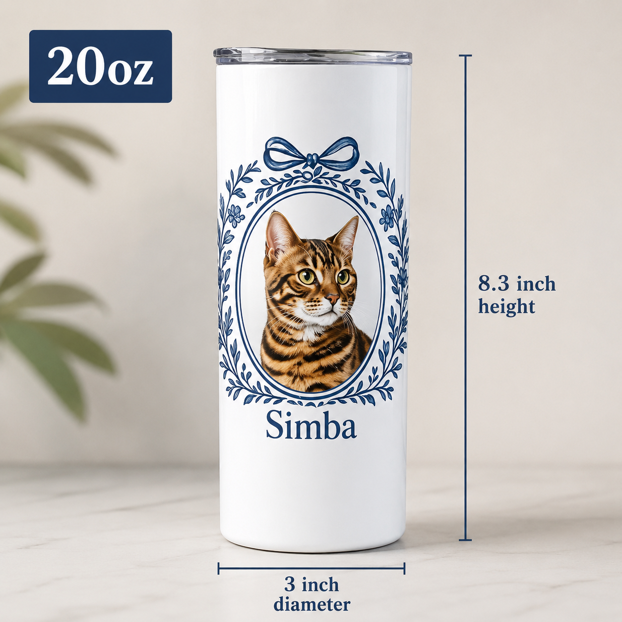 Personalized Photo Cat 20oz Skinny Tumbler – Custom Cat Photo Skinny Tumbler for Woman and Cat Owners TOM99