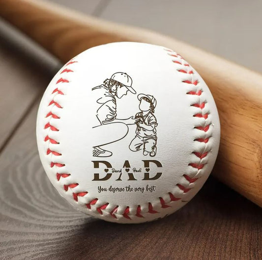 Personalized Engraved Baseball Photo Dad And Kid | Baseball Gift | Custom Name Dad And Kid