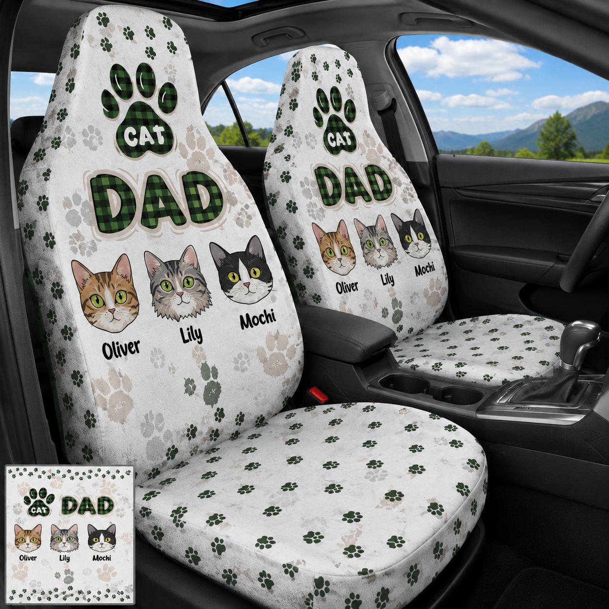 Personalized Cat Dad Portrait Car Seat Cover, Custom Dad Seat Protector, Gift For Dad TOM99