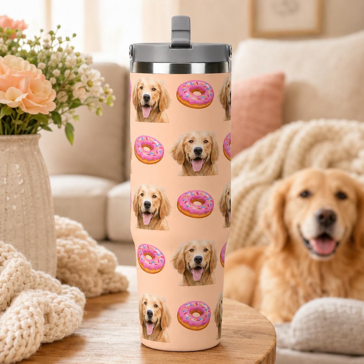 Custom Photo Dog Donuts 30oz Tumbler | Gift For Dog Lovers | Pet Lover Gifts TOM99