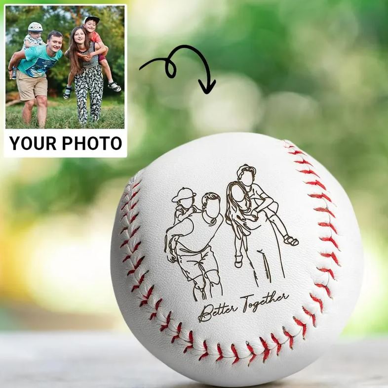 Personalized Family Portrait Gift | Custom Photo Engraved Baseball | Best Gift For Family