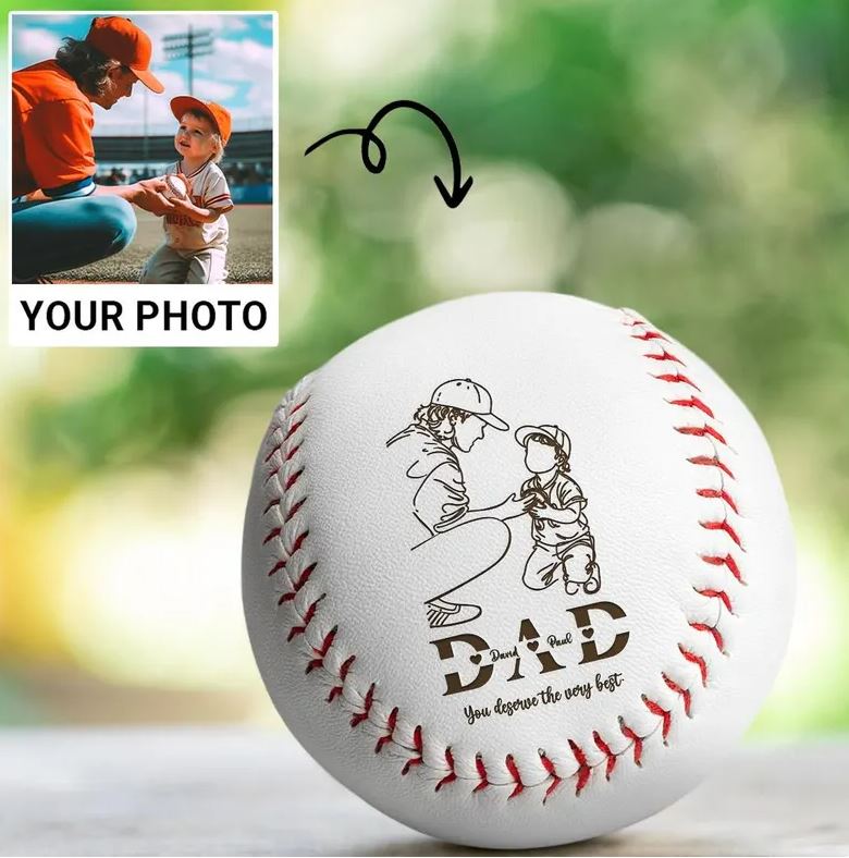 Personalized Name and Photo Engraved Baseball | Custom Baseball Gift For Dad | Father's Day Gift