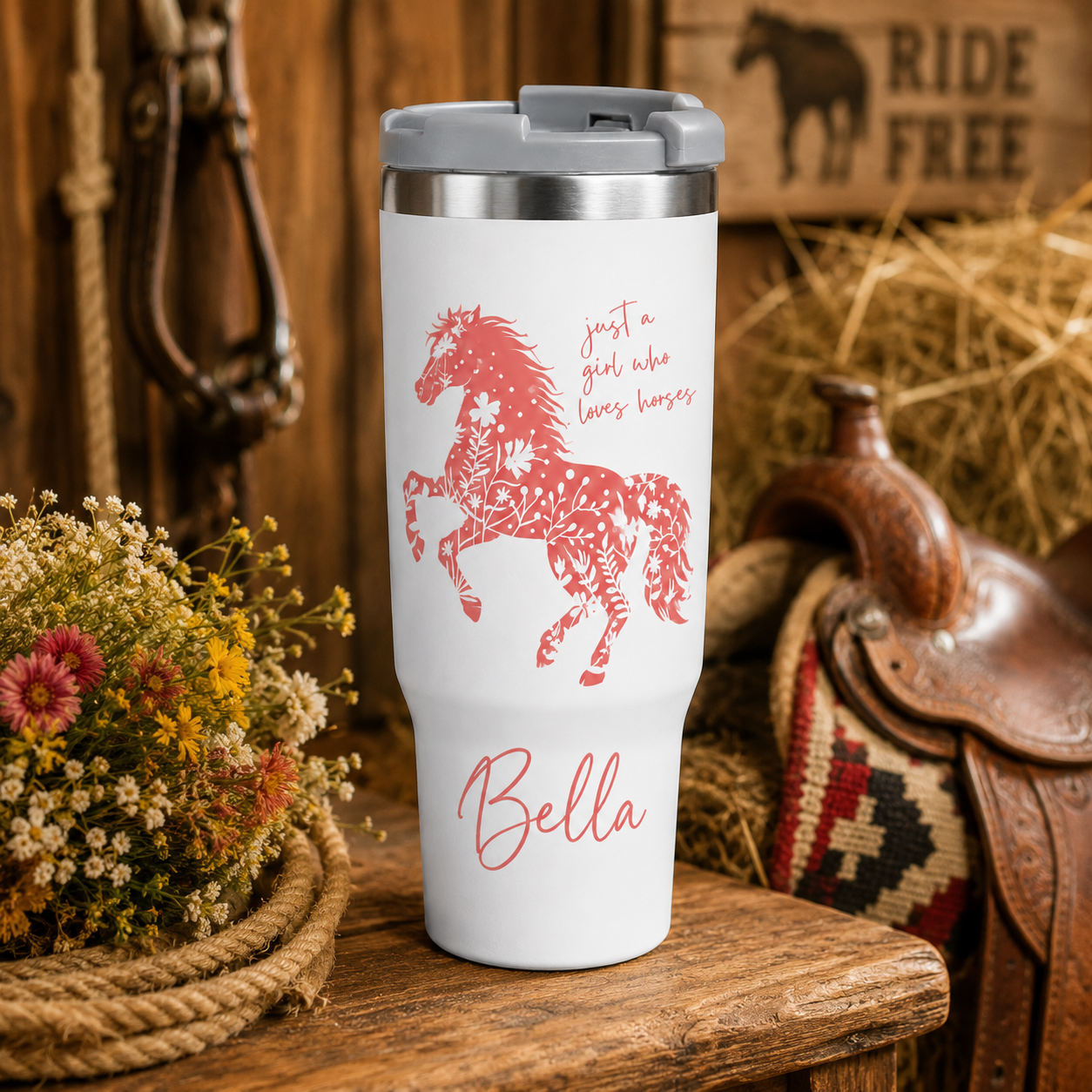Custom Photo Little Girl Horse 30oz Tumbler | Gift For Horse Lovers | Pet Lover Gifts TOM99