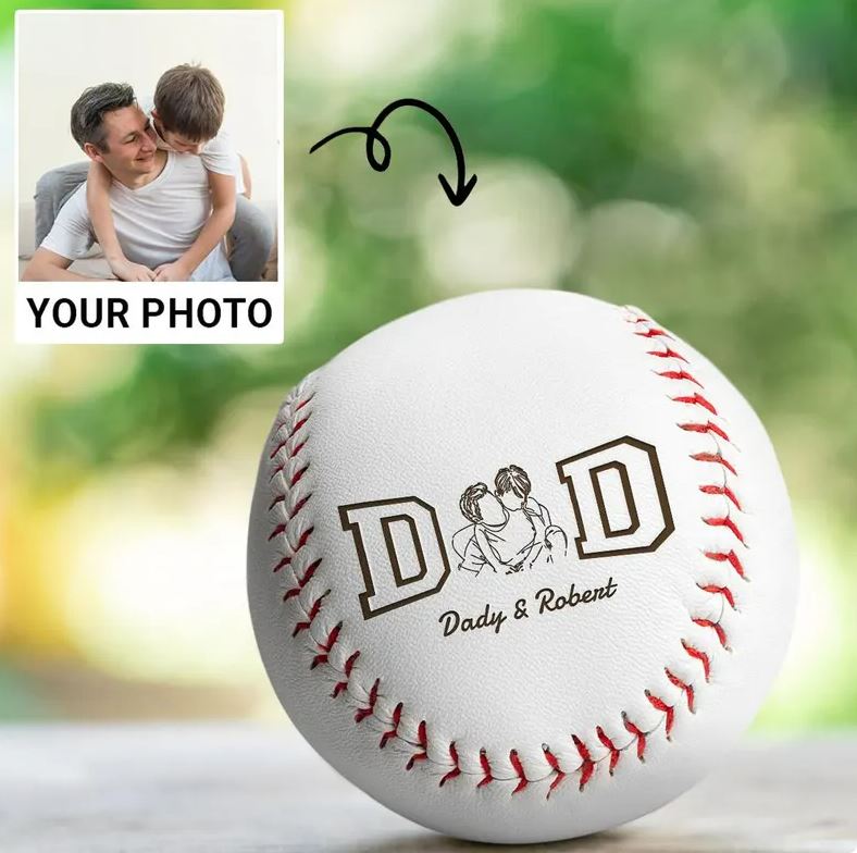 Personalized Photo Dad With Kid Engraved Baseball | Custom Gift For Dad | Father's Day Gift