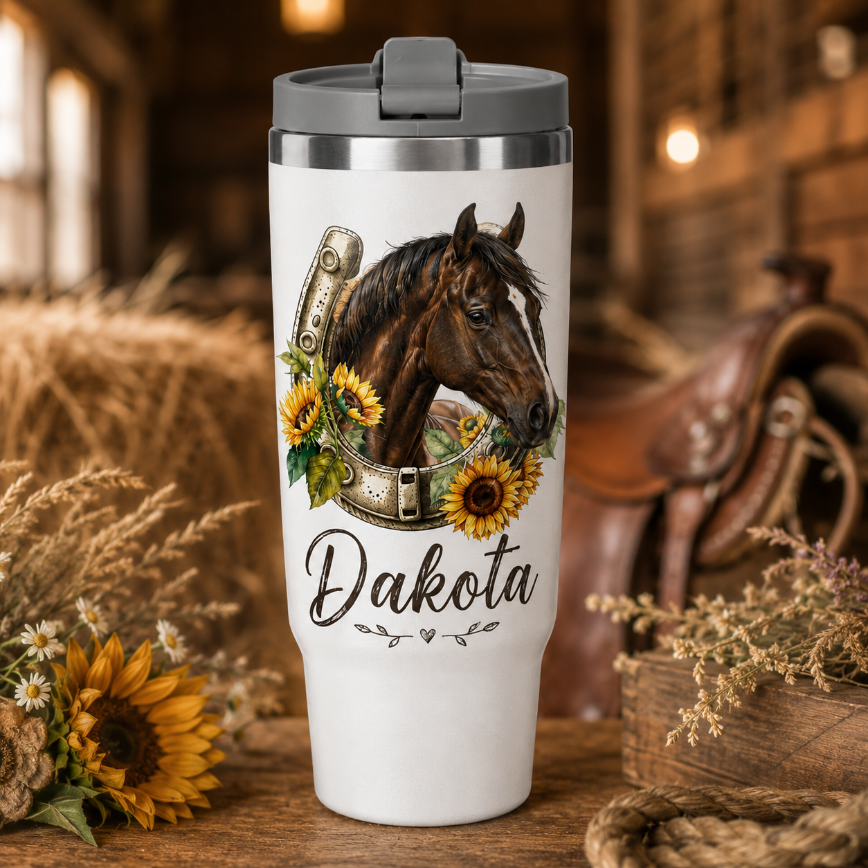 Custom Photo Flower Horse 30oz Tumbler | Gift For Horse Lovers | Pet Lover Gifts TOM99