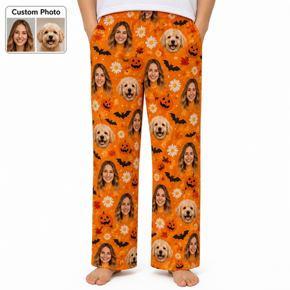Custom Photo Face And Dog Halloween Funny Unisex Sleep Pants For Pet Owner Dog Lover THUC99