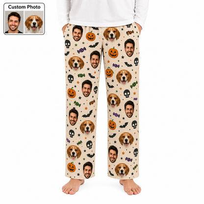 Custom Photo Dog And Owner Face Halloween Personalized Pajama Pants For Dog Lover THUC99