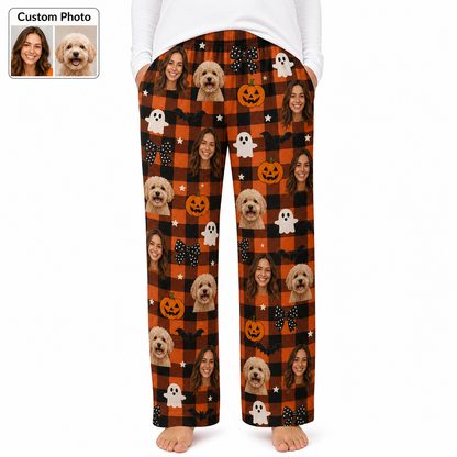 Custom Photo Face And Pet Dog Halloween Personalized Pajama Pants Gift For Dog Lover THUC99