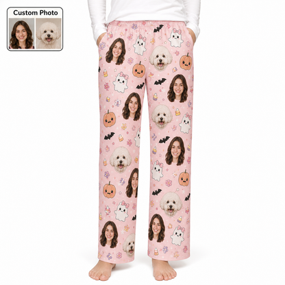 Custom Photo Face With Dog Halloween Unisex Straight Leg Pajama Pants For Pet Lover THUC99
