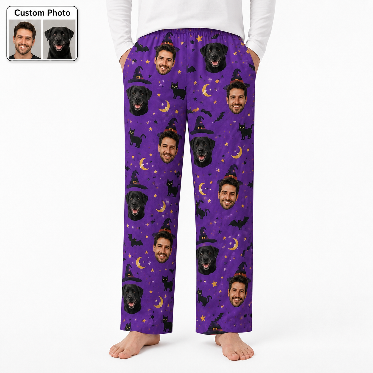 Custom Photo Face And Dog Halloween Funny Unisex Sleep Pants For Pet Owner Dog Lover THUC99