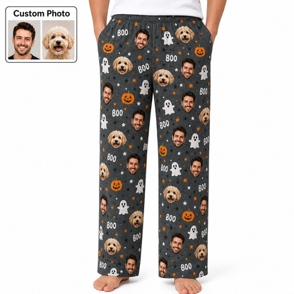 Custom Photo Face And Dog Halloween Personalized Straight Pajama Bottoms THUC99