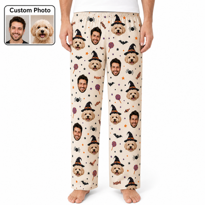 Custom Photo Face With Pet Halloween Personalized Unisex Pajama Pants THUC99
