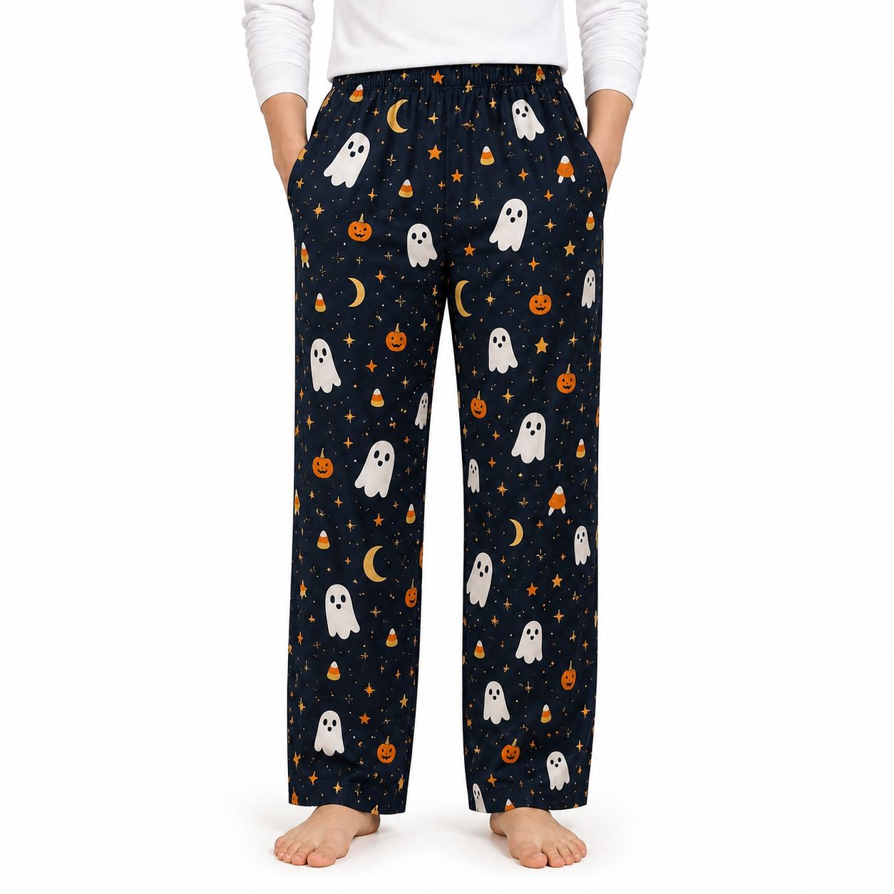 Halloween Unisex Straight Pajama Pants, Pumpkin Ghost Spooky Sleepwear, Cute Halloween Gift For Family And Friends THUC99