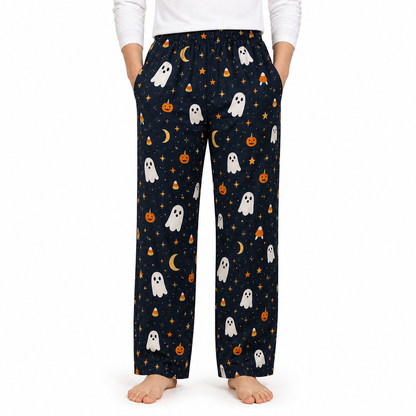 Halloween Unisex Straight Pajama Pants, Pumpkin Ghost Spooky Sleepwear, Cute Halloween Gift For Family And Friends THUC99