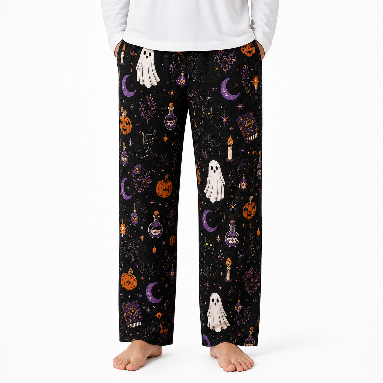 Halloween Unisex Straight Pajama Pants, Spooky Night Lounge Sleepwear, Halloween Gift For Couples And Adults THUC99