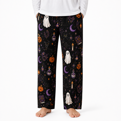 Halloween Unisex Straight Pajama Pants, Spooky Night Lounge Sleepwear, Halloween Gift For Couples And Adults THUC99