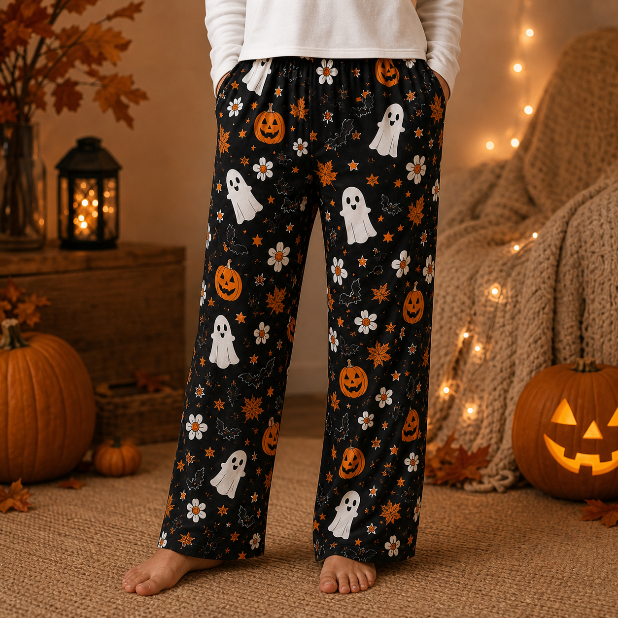 Halloween Unisex Straight Pajama Pants, Spooky All Over Print Sleepwear, Funny Halloween Gift For Men And Women THUC99