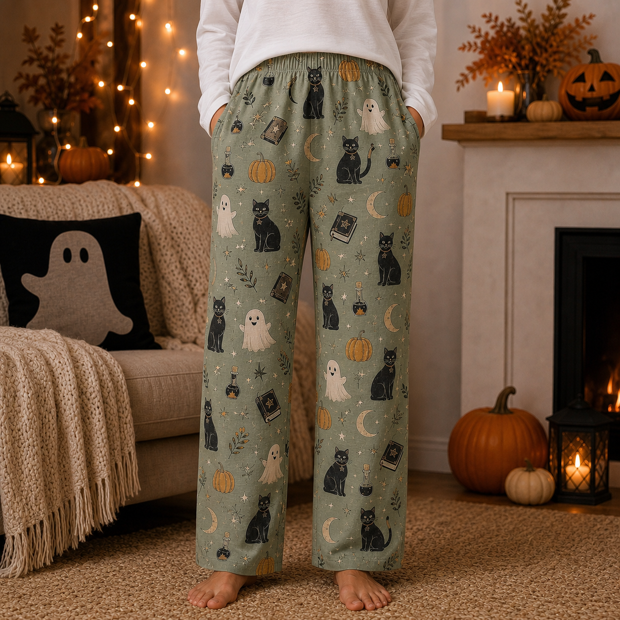 Halloween Unisex Straight Pajama Pants, Festive Halloween Lounge Bottoms, Cozy Gift For Spooky Season Lovers THUC99