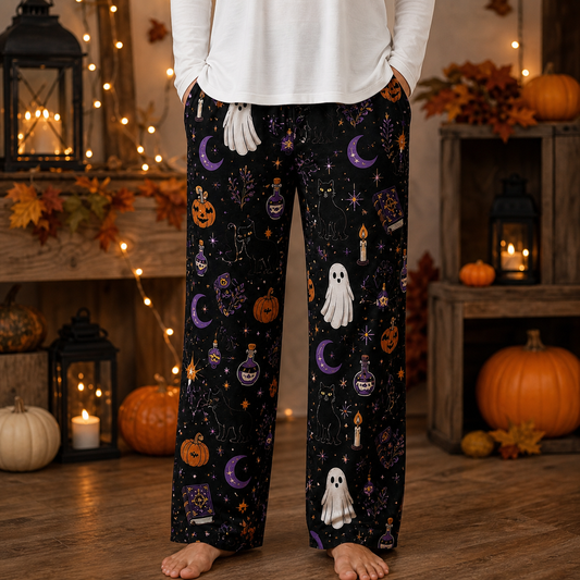 Halloween Unisex Straight Pajama Pants, Spooky Night Lounge Sleepwear, Halloween Gift For Couples And Adults THUC99