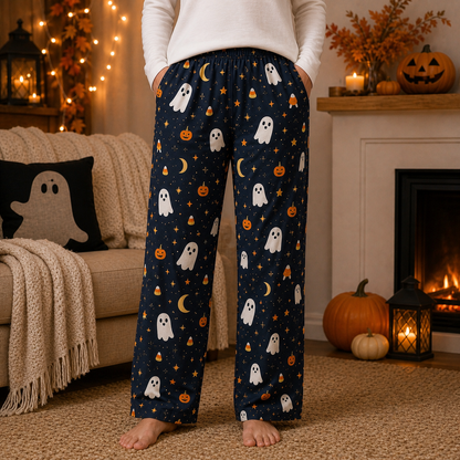 Halloween Unisex Straight Pajama Pants, Pumpkin Ghost Spooky Sleepwear, Cute Halloween Gift For Family And Friends THUC99