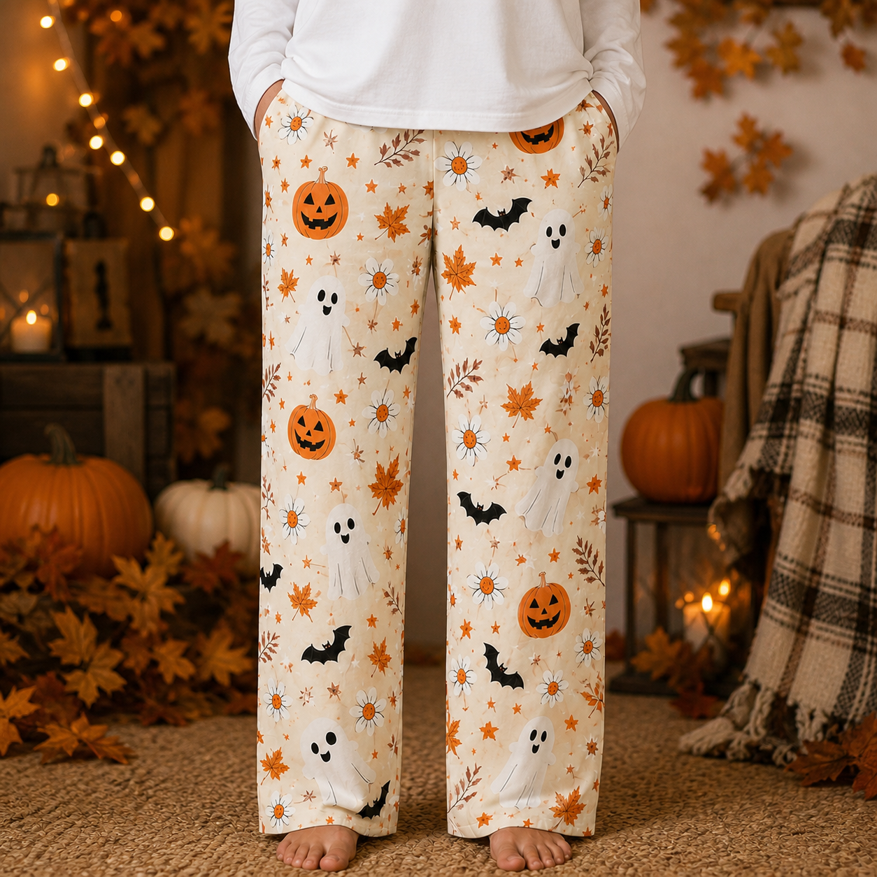 Halloween Unisex Straight Pajama Pants, Cozy Spooky Season Lounge Pants, Halloween Gift For Him And Her THUC99