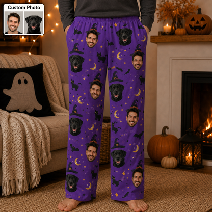 Custom Photo Face And Dog Halloween Funny Unisex Sleep Pants For Pet Owner Dog Lover THUC99