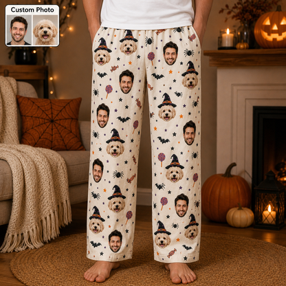 Custom Photo Face With Pet Halloween Personalized Unisex Pajama Pants THUC99