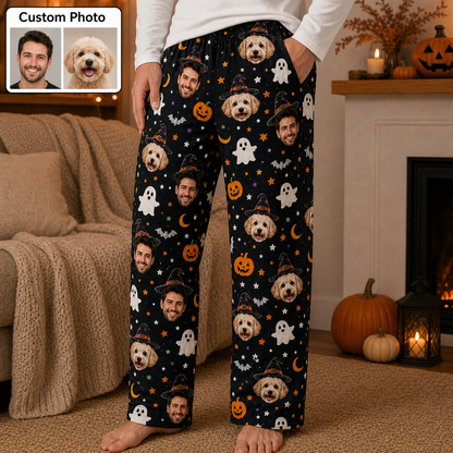 Custom Photo Face And Dog Halloween Unisex Straight Pajama Pants THUC99