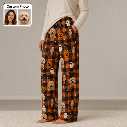 Custom Photo Face And Pet Dog Halloween Personalized Pajama Pants Gift For Dog Lover THUC99