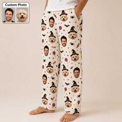 Custom Photo Face With Pet Halloween Personalized Unisex Pajama Pants THUC99