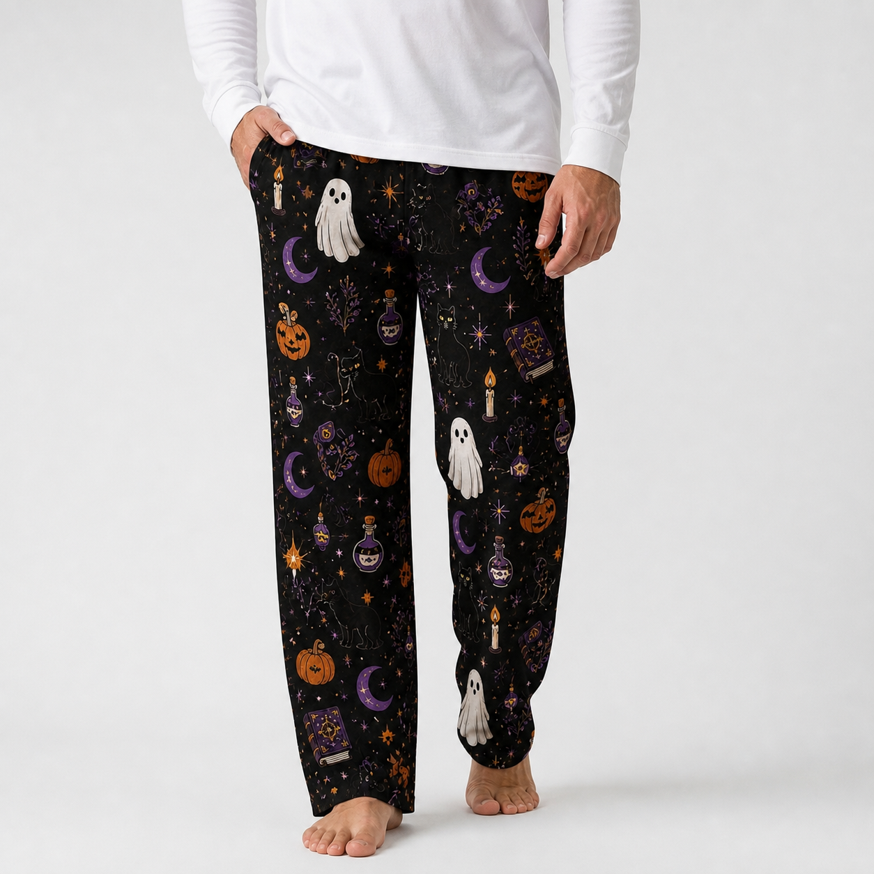 Halloween Unisex Straight Pajama Pants, Spooky Night Lounge Sleepwear, Halloween Gift For Couples And Adults THUC99
