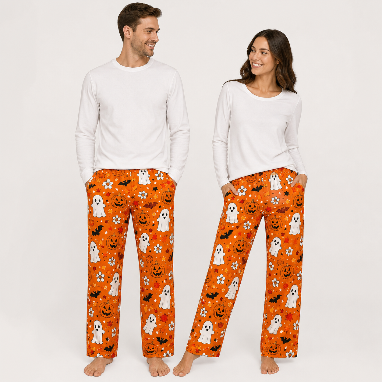 Halloween Unisex Straight Pajama Pants, Creepy Cute All Over Print PJs, Fun Gift For Friends And Family THUC99
