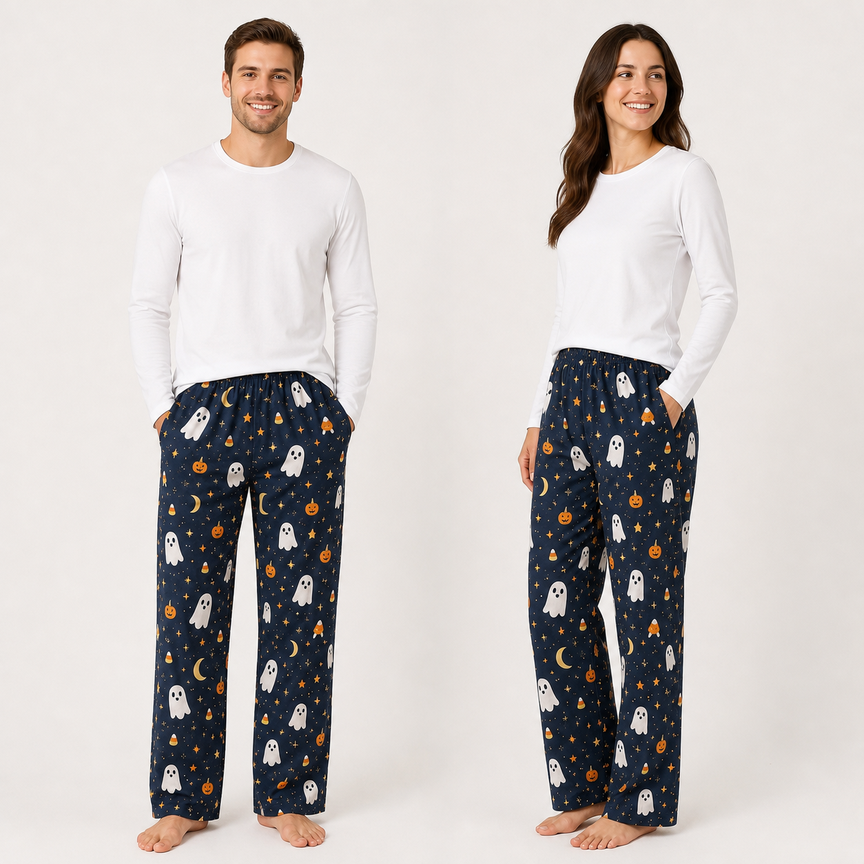 Halloween Unisex Straight Pajama Pants, Pumpkin Ghost Spooky Sleepwear, Cute Halloween Gift For Family And Friends THUC99