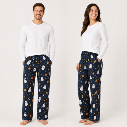 Halloween Unisex Straight Pajama Pants, Pumpkin Ghost Spooky Sleepwear, Cute Halloween Gift For Family And Friends THUC99