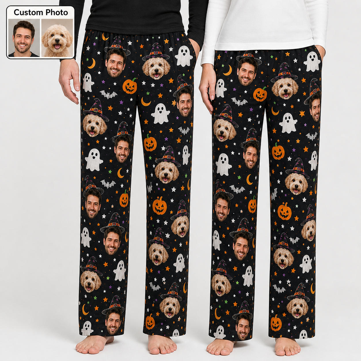 Custom Photo Face And Dog Halloween Unisex Straight Pajama Pants THUC99