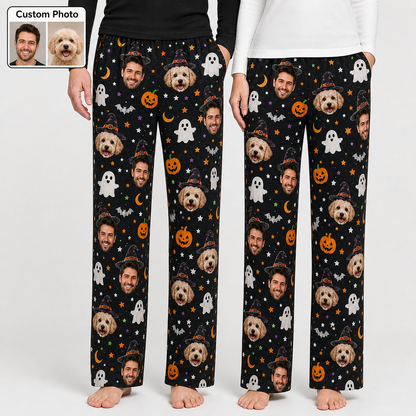 Custom Photo Face And Dog Halloween Unisex Straight Pajama Pants THUC99