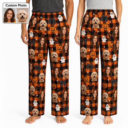 Custom Photo Face And Pet Dog Halloween Personalized Pajama Pants Gift For Dog Lover THUC99