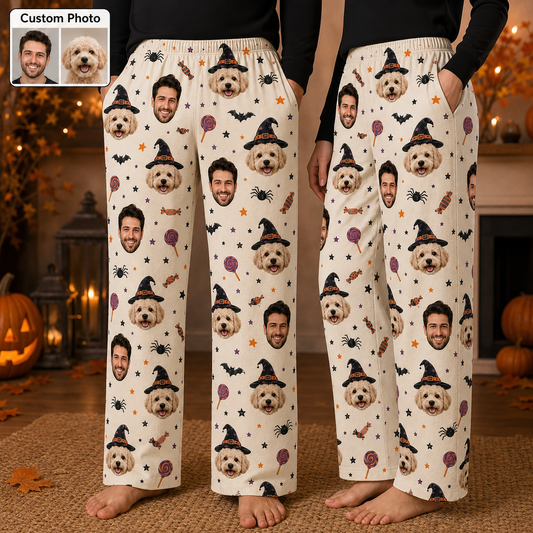 Custom Photo Face With Pet Halloween Personalized Unisex Pajama Pants THUC99