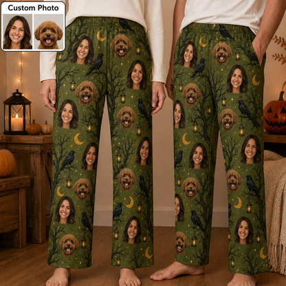 Custom Photo Pet Dog Face Halloween Unisex Pajama Pants Gift For Dog Lover THUC99