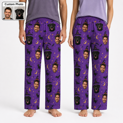 Custom Photo Face And Dog Halloween Funny Unisex Sleep Pants For Pet Owner Dog Lover THUC99