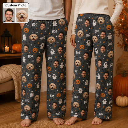 Custom Photo Face And Dog Halloween Personalized Straight Pajama Bottoms THUC99