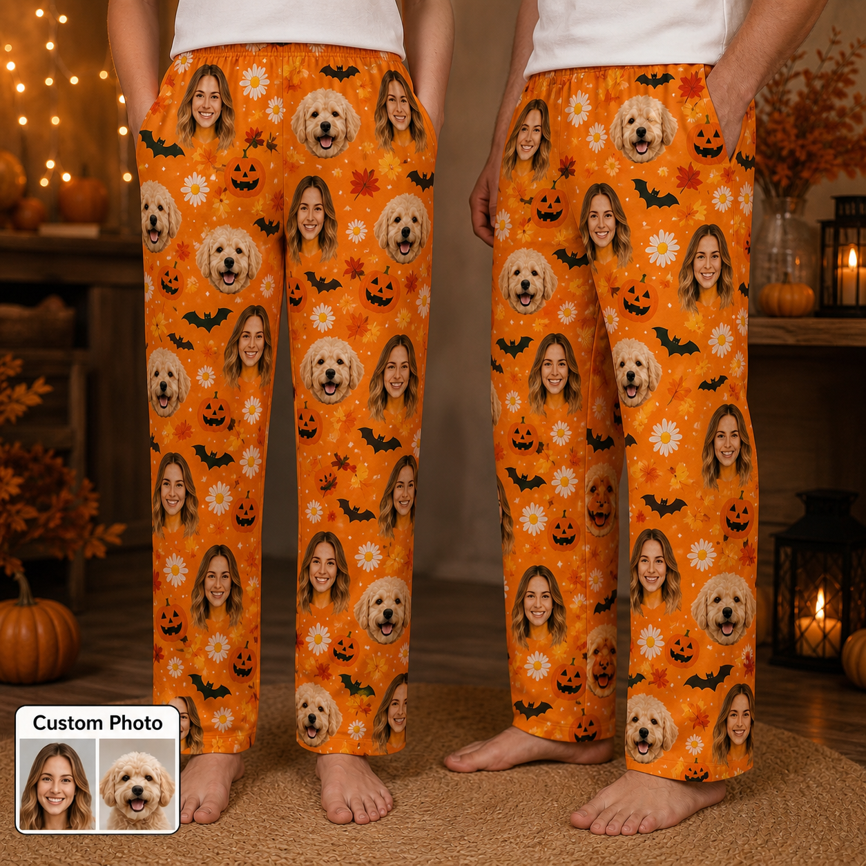 Custom Photo Face And Dog Halloween Funny Unisex Sleep Pants For Pet Owner Dog Lover THUC99