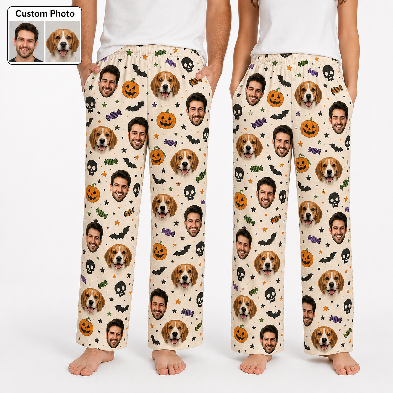 Custom Photo Dog And Owner Face Halloween Personalized Pajama Pants For Dog Lover THUC99